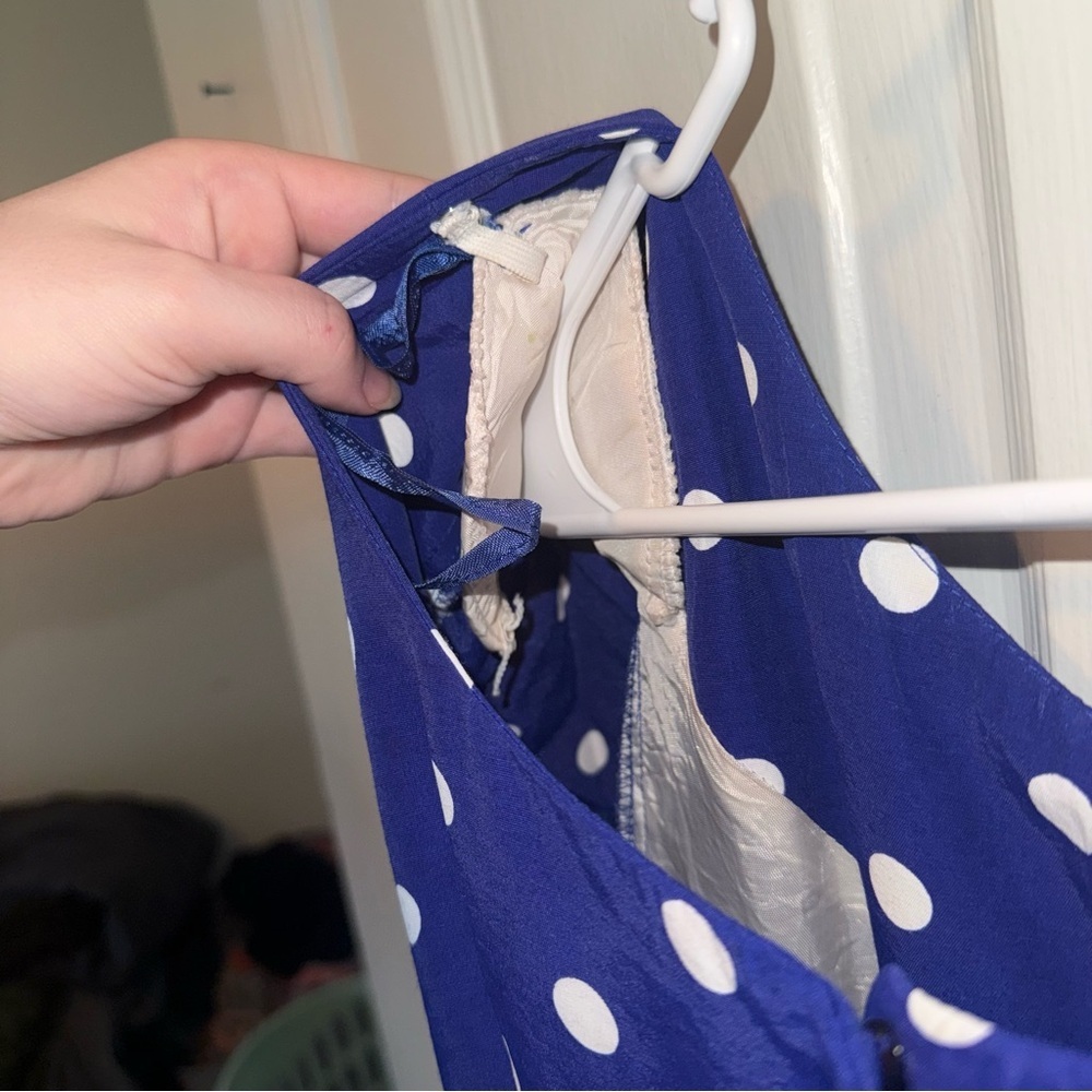 Vintage 1980’s Dress | Royal Blue w/ White Polka Dots | Rockabilly - Picture 9 of 14